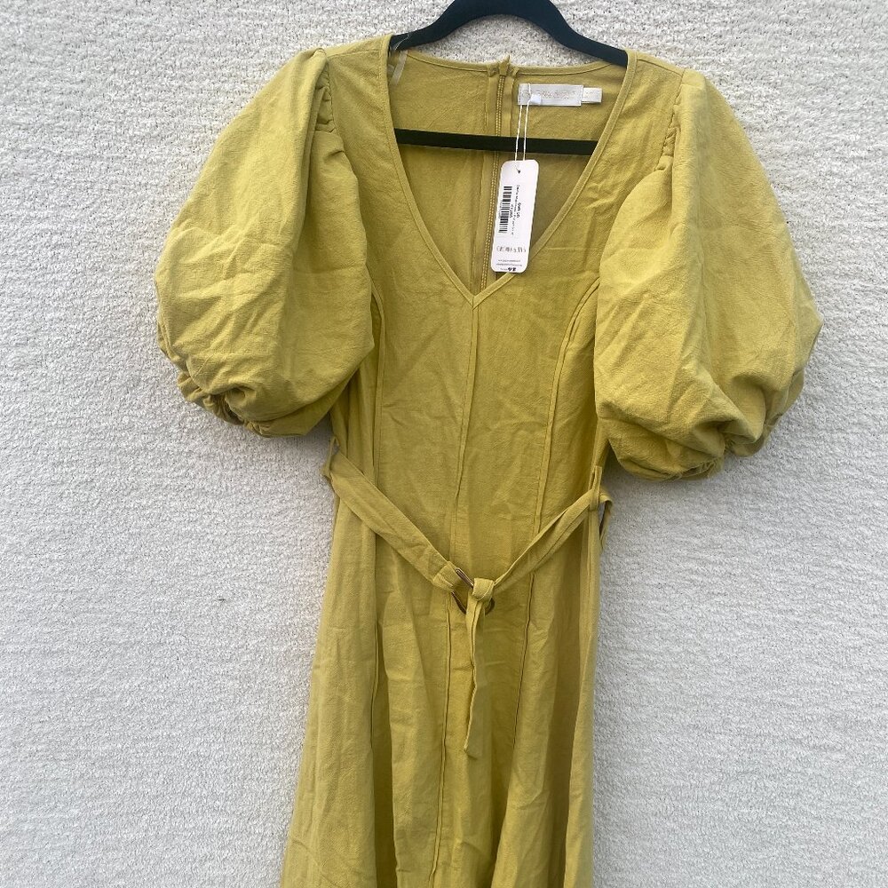 Gingham & Heels Mustard Puff Sleeve Midi Dress - Size 6
